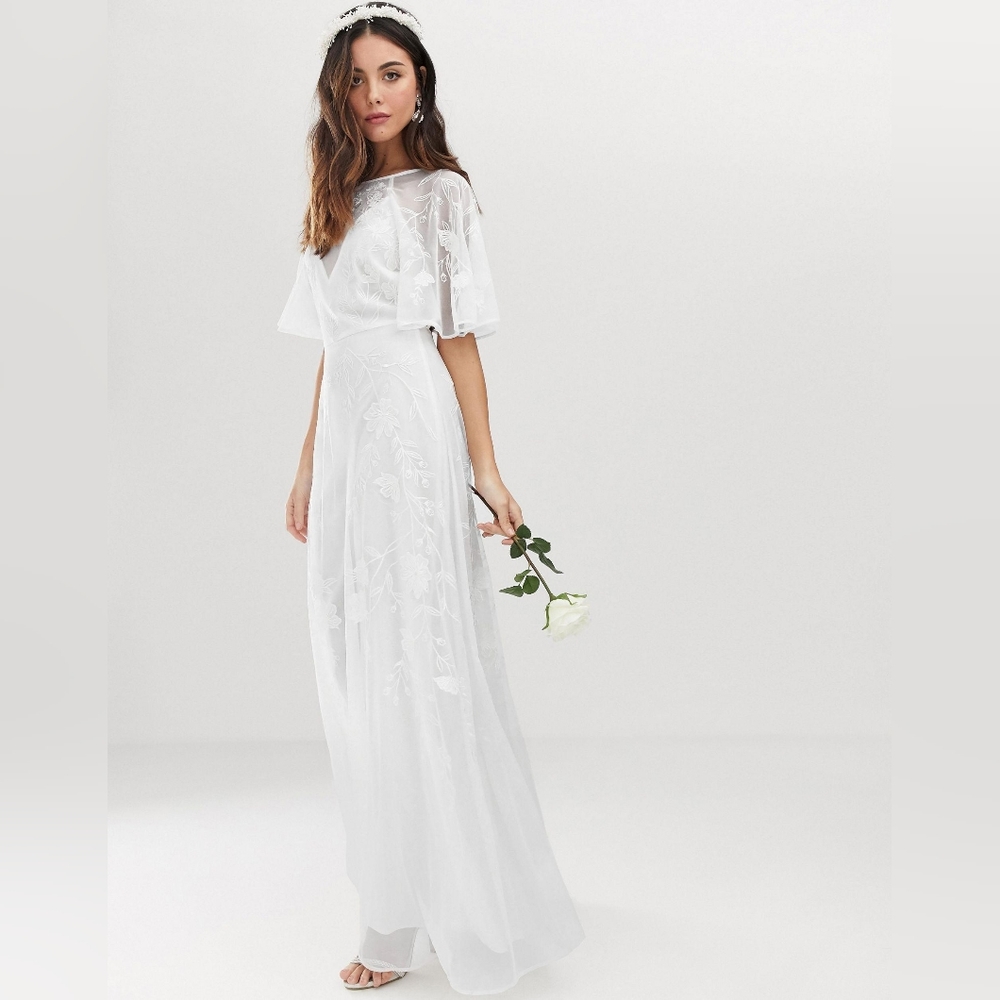 Asos Bridal Flutter Sleeve Embroidered Bohemian Maxi Dress (6)